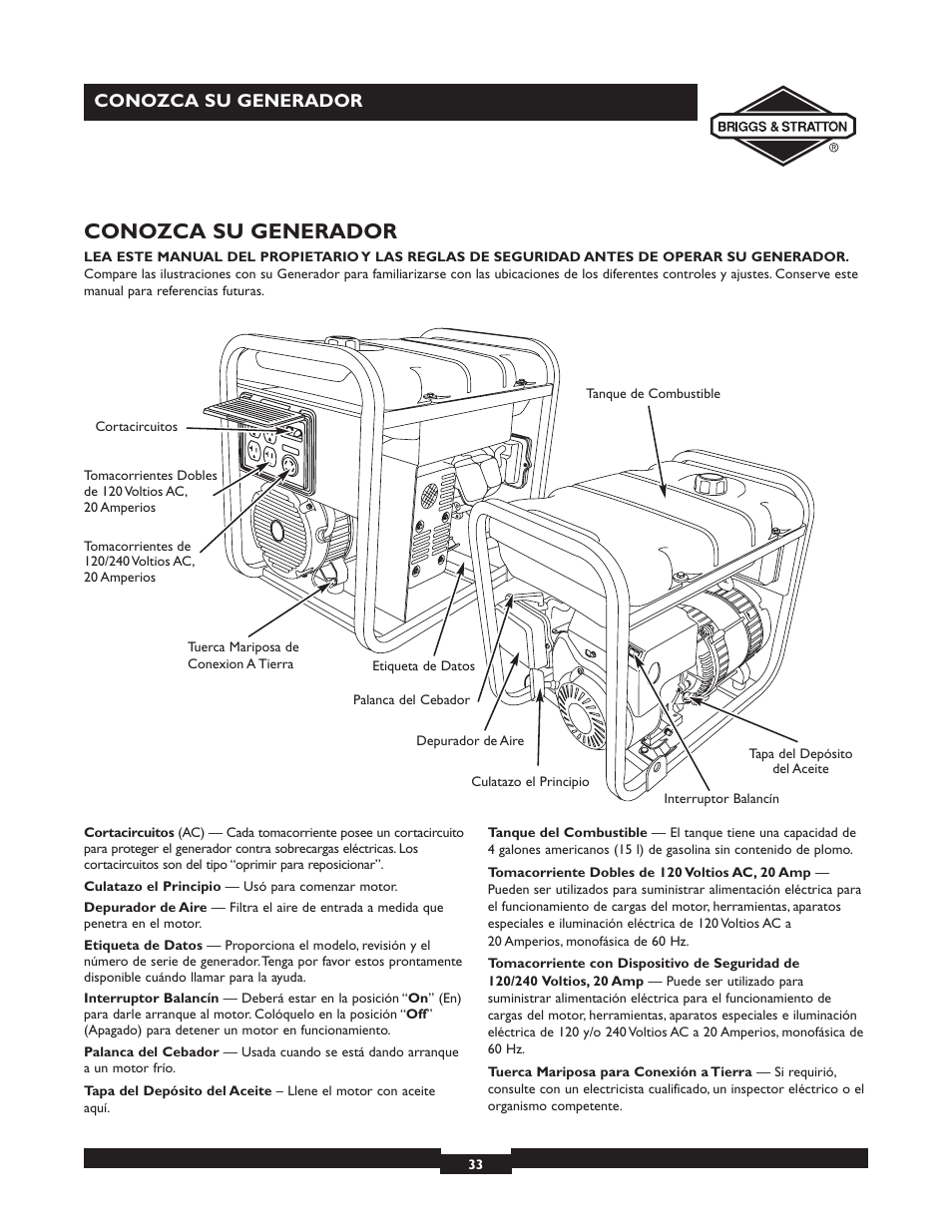 Conozca su generador | Briggs & Stratton 30238 User Manual | Page 33 / 44