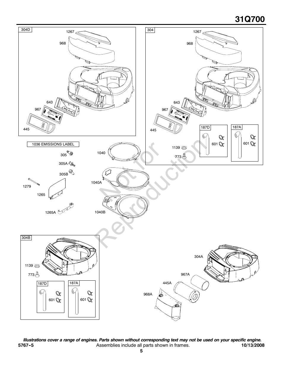Not for reproduction | Briggs & Stratton 31Q700 User Manual | Page 5 / 16