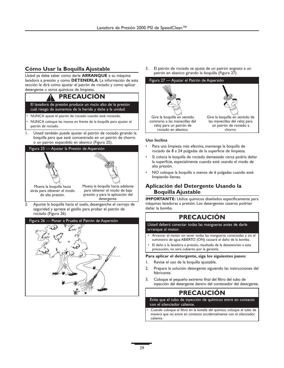 Precaución, Cómo usar la boquilla ajustable | Briggs & Stratton 020238-0 User Manual | Page 29 / 36