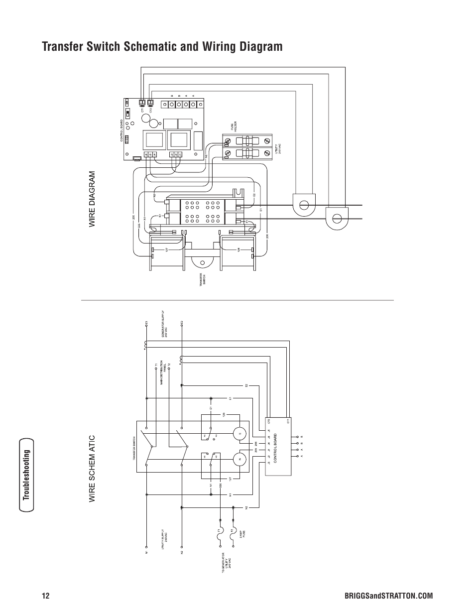 Transfer switch schematic and wiring diagram | Briggs & Stratton 100 Amp Automatic Transfer Switch User Manual | Page 12 / 40