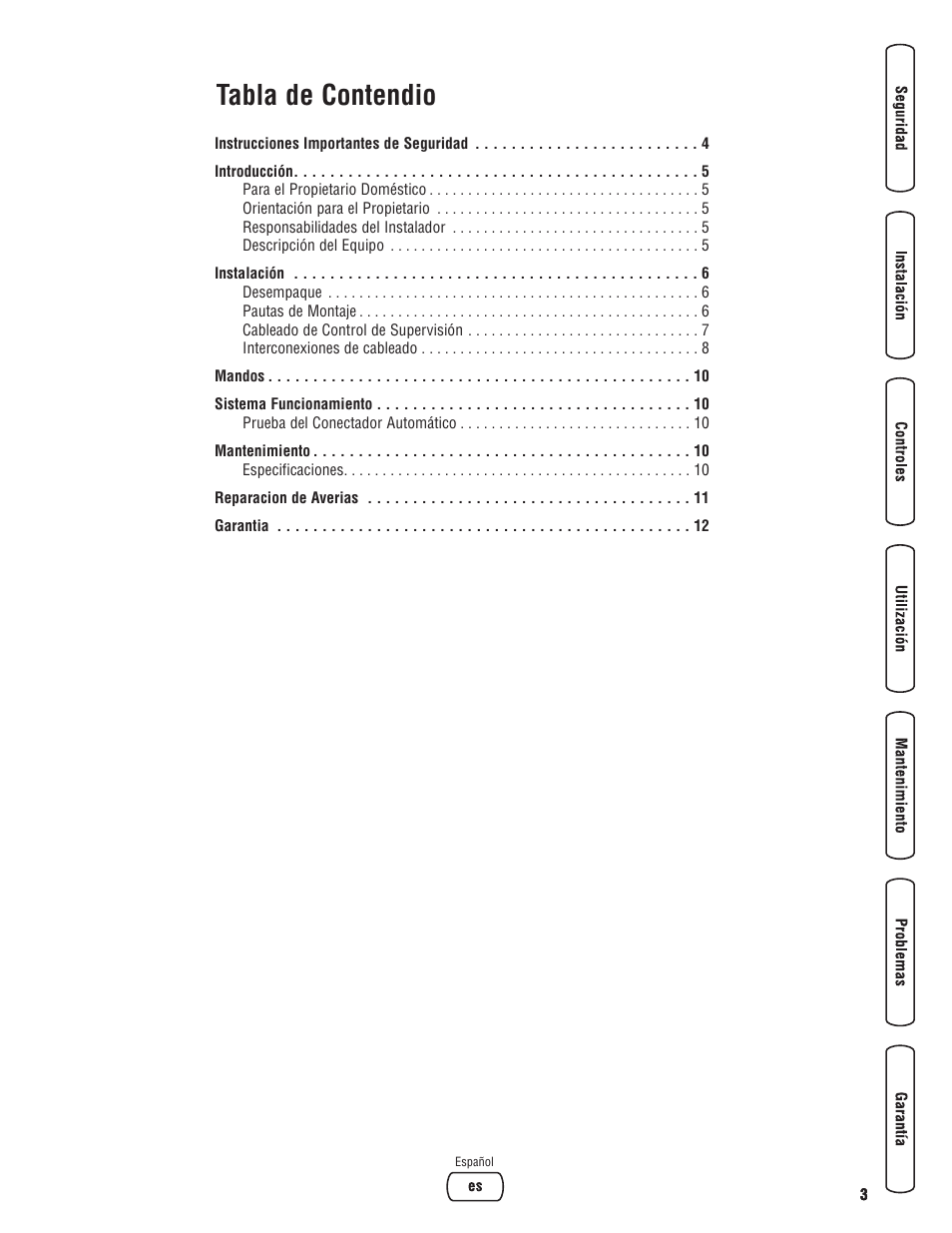 Tocsp, Tabla de contendio | Briggs & Stratton 100 Amp Automatic Transfer Switch User Manual | Page 17 / 40