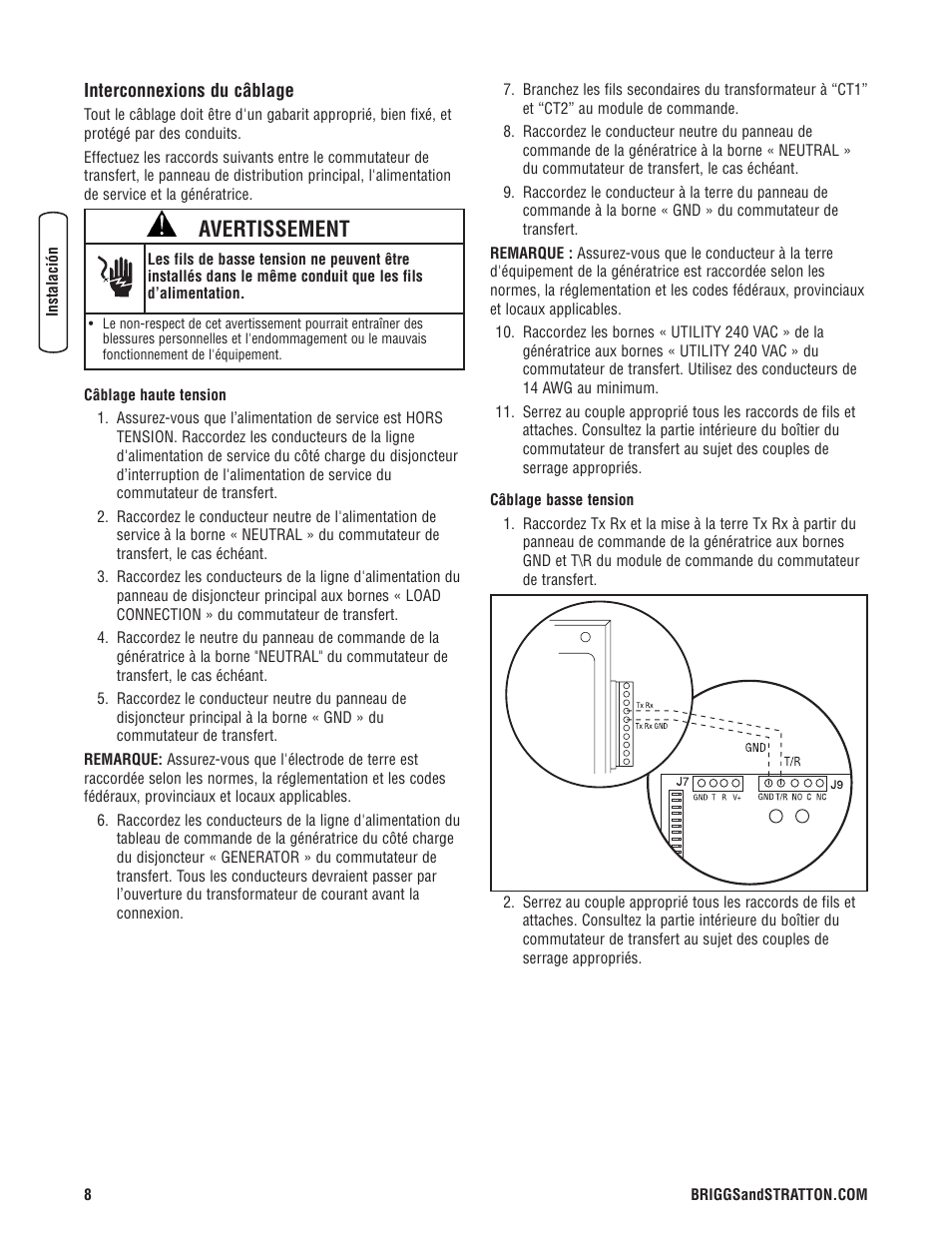 Avertissement | Briggs & Stratton 100 Amp Automatic Transfer Switch User Manual | Page 34 / 40