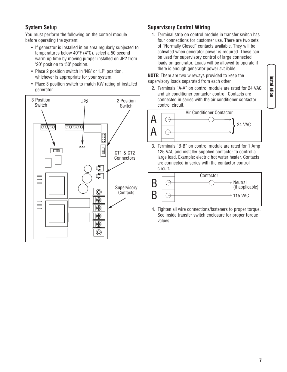System setup, Supervisory control wiring, Câblage de contrôle | System setup supervisory control wiring | Briggs & Stratton 100 Amp Automatic Transfer Switch User Manual | Page 7 / 40