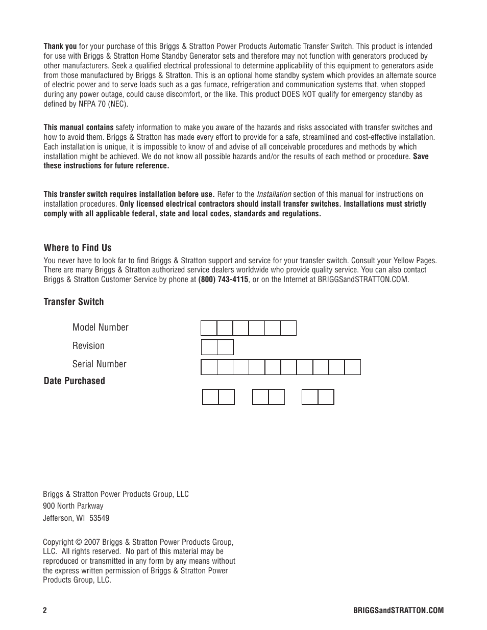 Briggs & Stratton 200010GS User Manual | Page 2 / 40