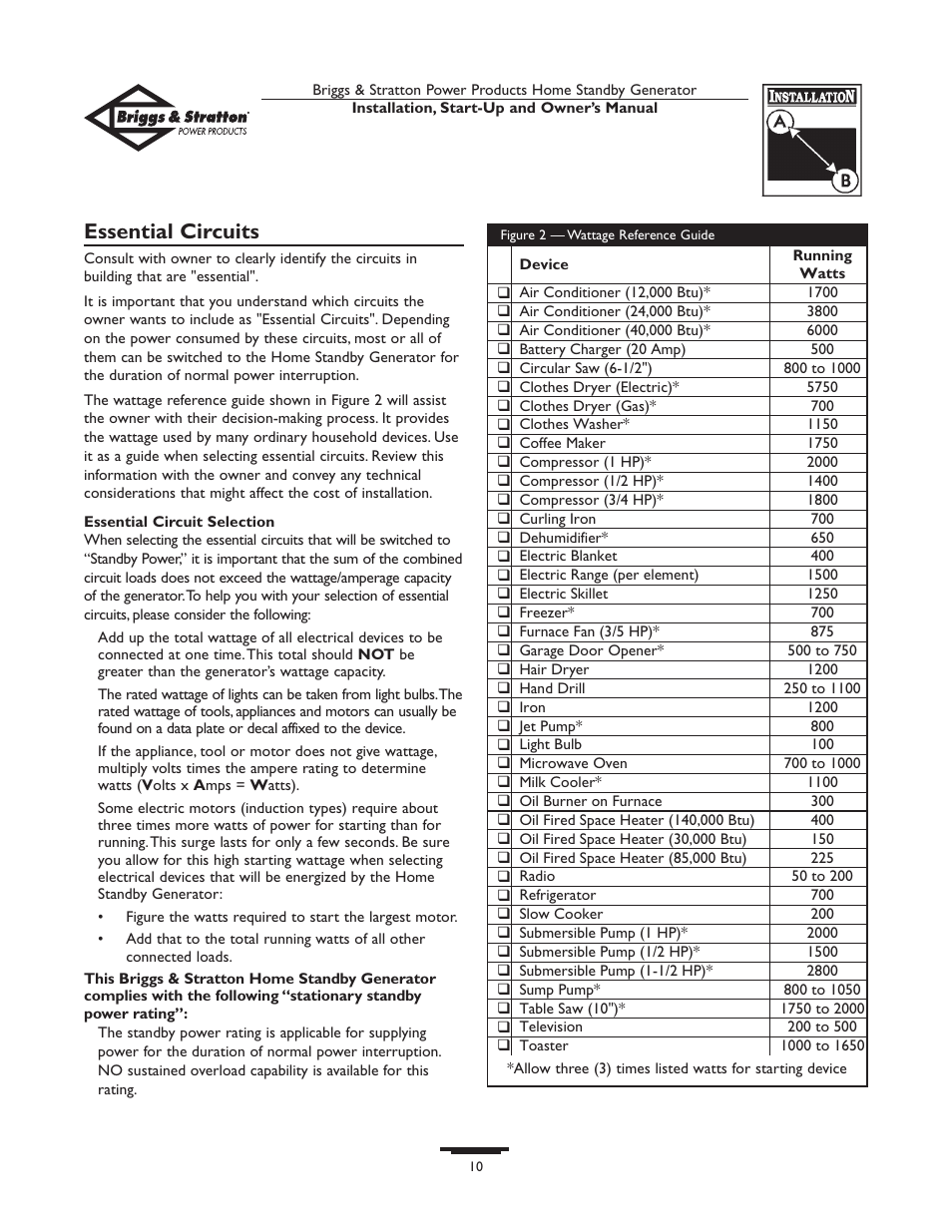 Essential circuits | Briggs & Stratton Generator User Manual | Page 10 / 84