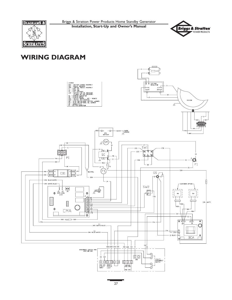 Wiring diagram | Briggs & Stratton Generator User Manual | Page 27 / 84