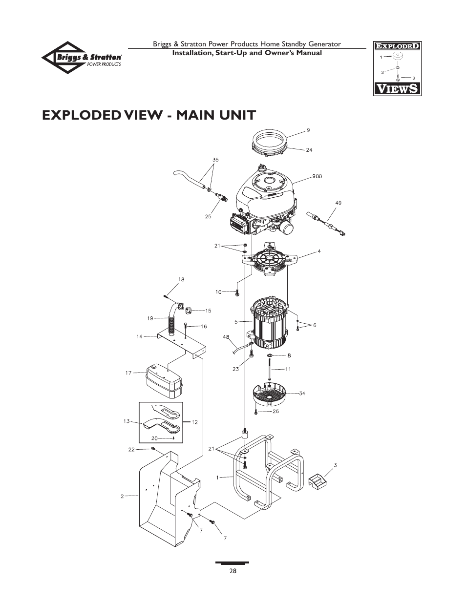 Exploded view - main unit | Briggs & Stratton Generator User Manual | Page 28 / 84