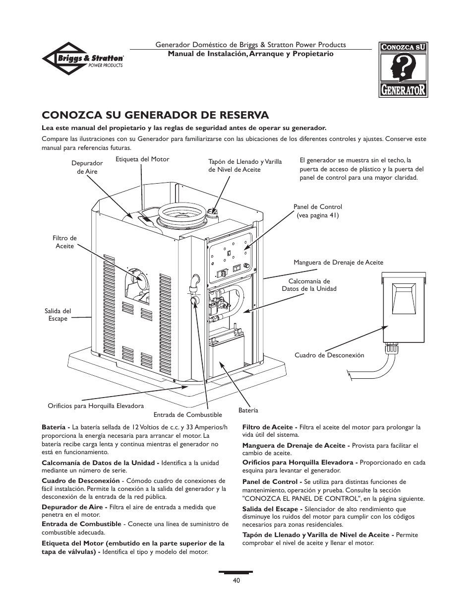 Conozca su generador de reserva | Briggs & Stratton Generator User Manual | Page 40 / 84