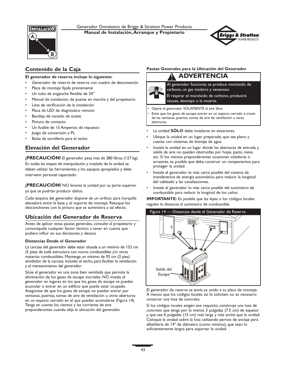 Briggs & Stratton Generator User Manual | Page 43 / 84