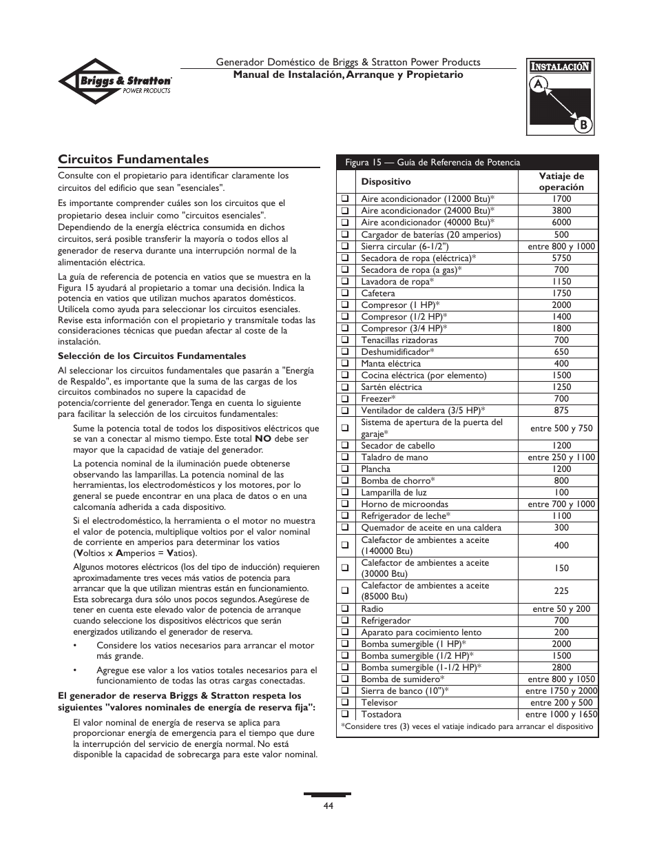 Circuitos fundamentales | Briggs & Stratton Generator User Manual | Page 44 / 84