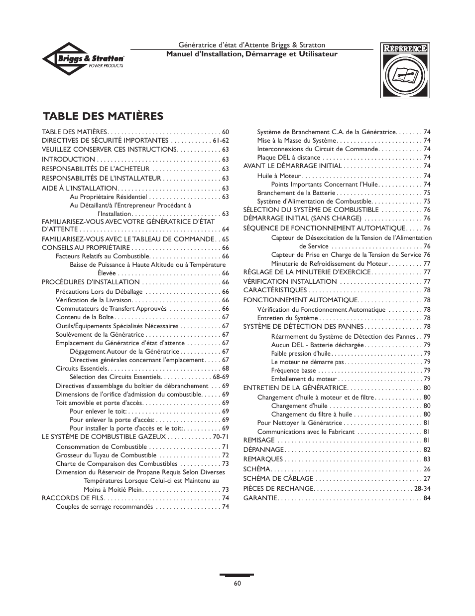 Briggs & Stratton Generator User Manual | Page 60 / 84