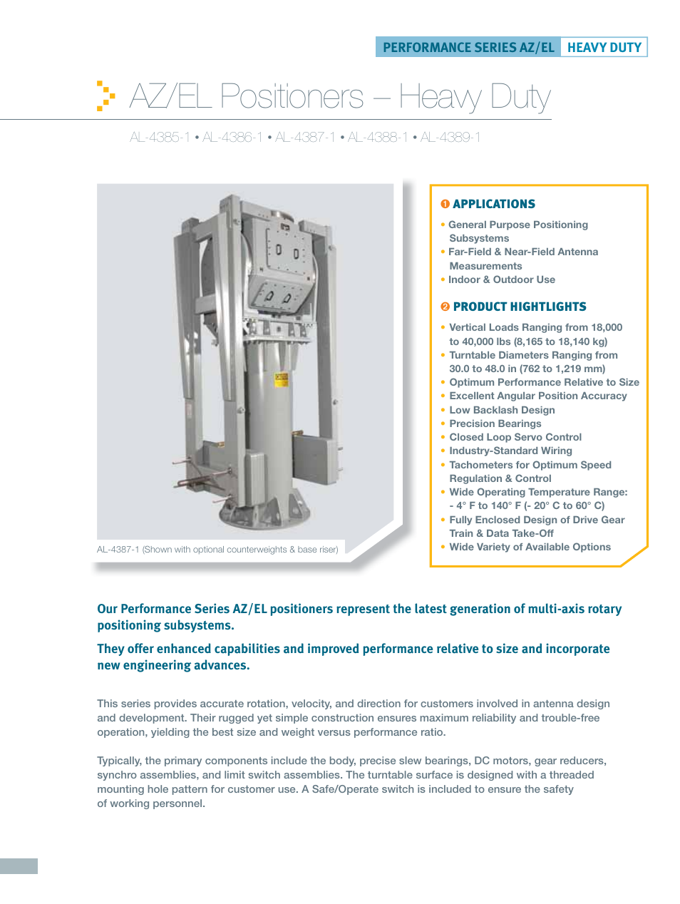ORBIT FR Performance Series AZ, EL Positioners: Heavy Duty User Manual | 4 pages