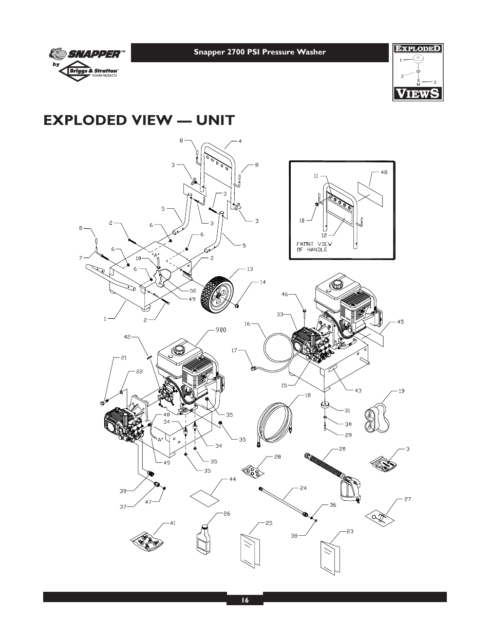Exploded view — unit | Briggs & Stratton 2700PSI User Manual | Page 16 / 24