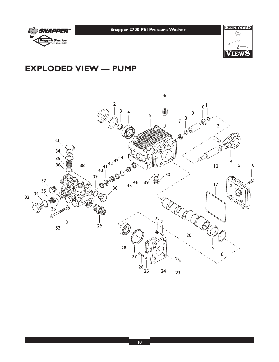 Exploded view — pump | Briggs & Stratton 2700PSI User Manual | Page 18 / 24