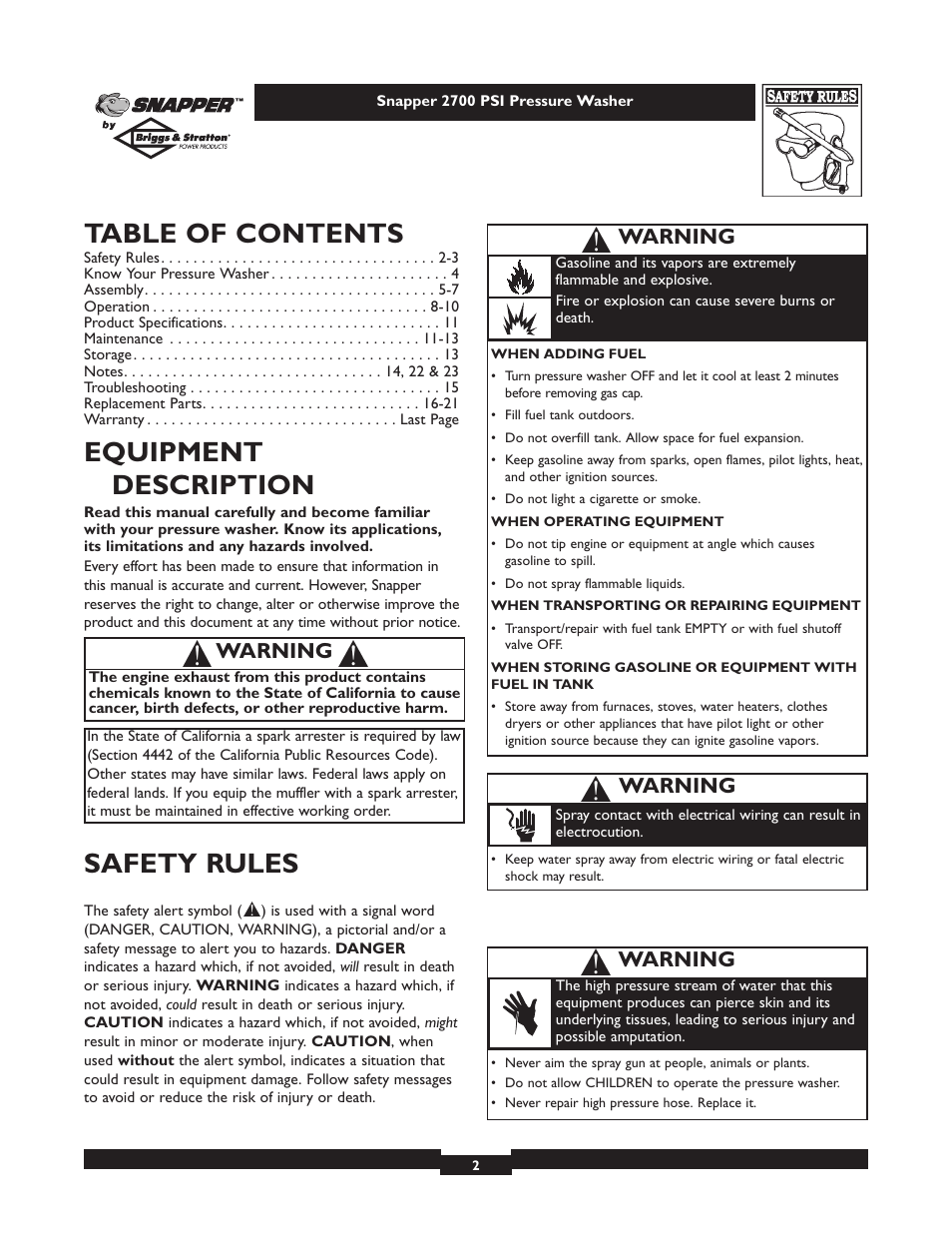 Briggs & Stratton 2700PSI User Manual | Page 2 / 24