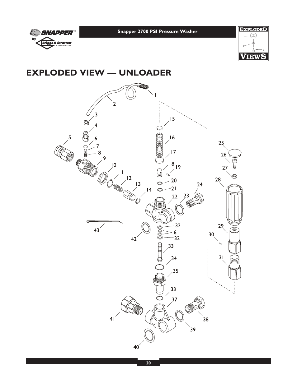 Exploded view — unloader | Briggs & Stratton 2700PSI User Manual | Page 20 / 24
