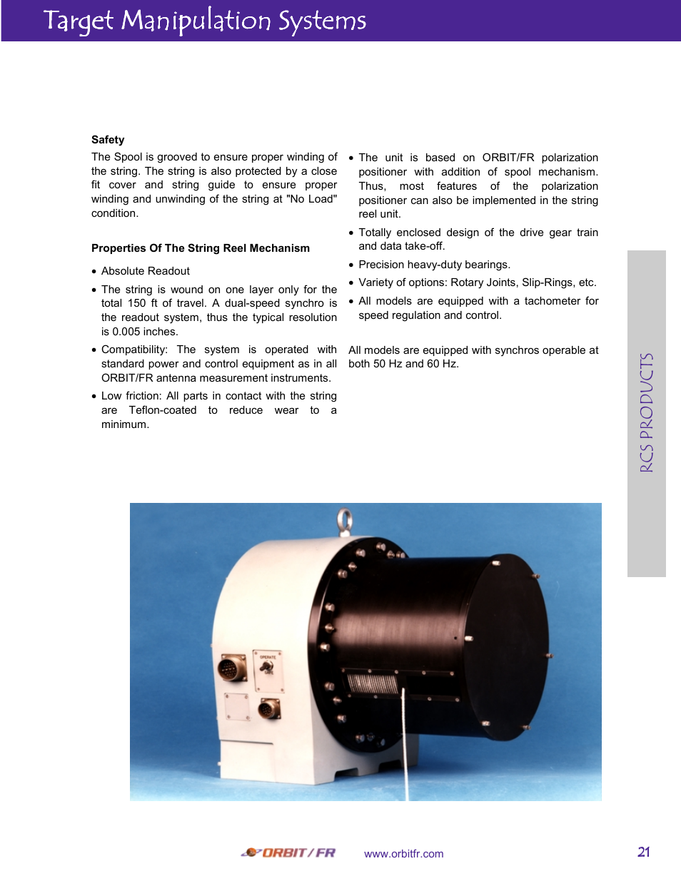 Target manipulation systems, Rcs p ro d uc ts | ORBIT FR String Reel Target Manipulation Systems User Manual | Page 3 / 3