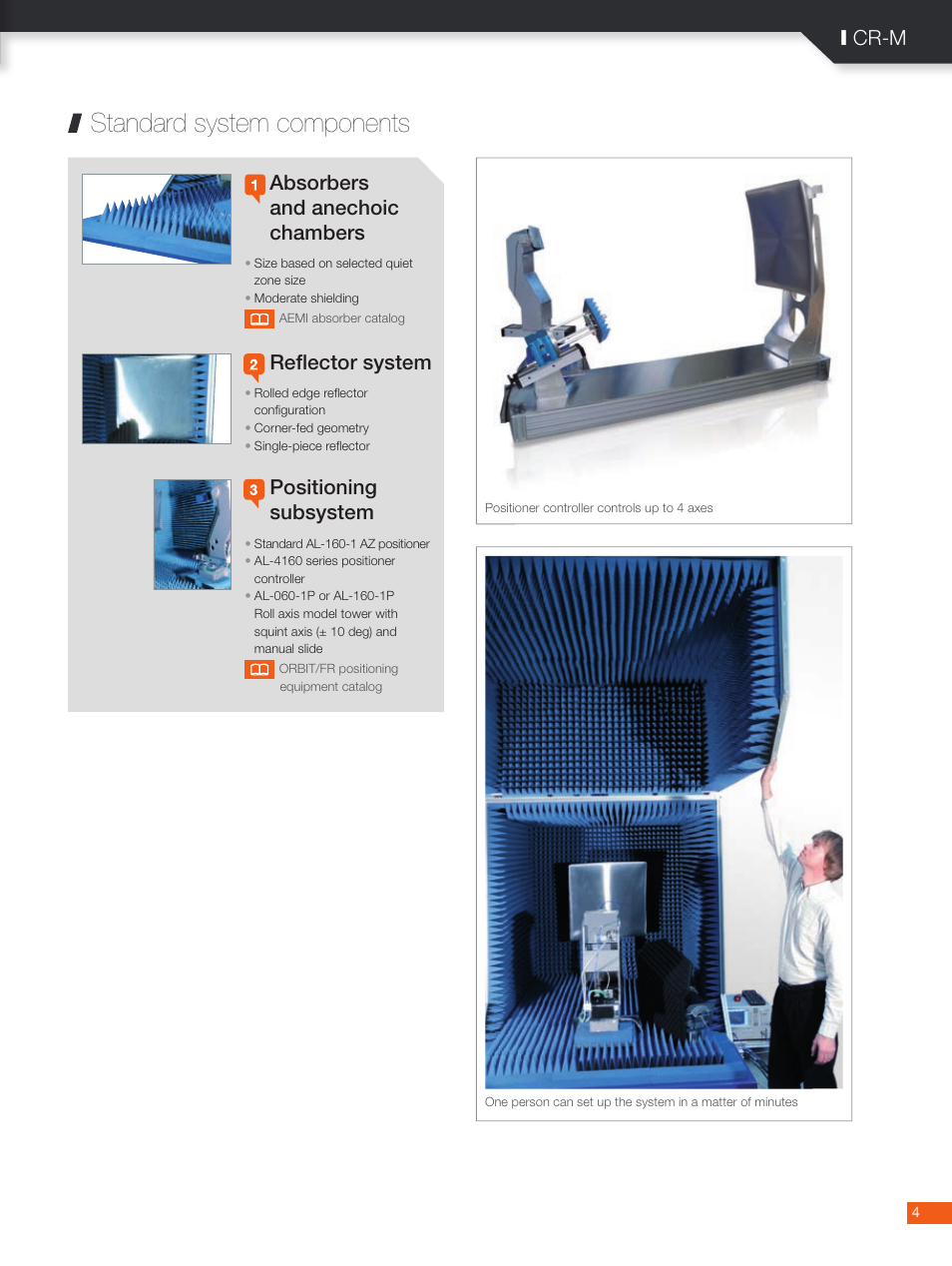 Standard system components, Reflector system, Positioning subsystem | Absorbers and anechoic chambers, I cr-m | ORBIT FR Mini-Compact Range System: CR-M User Manual | Page 4 / 6