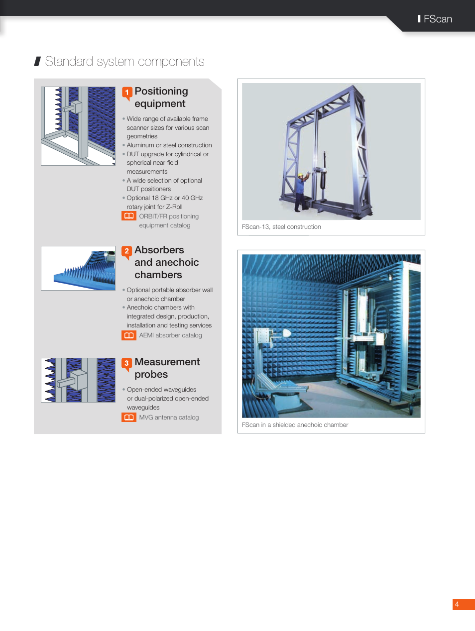 Standard system components, Positioning equipment, Absorbers and anechoic chambers | Measurement probes, I fscan | ORBIT FR FScan - Frame Scanners User Manual | Page 4 / 6