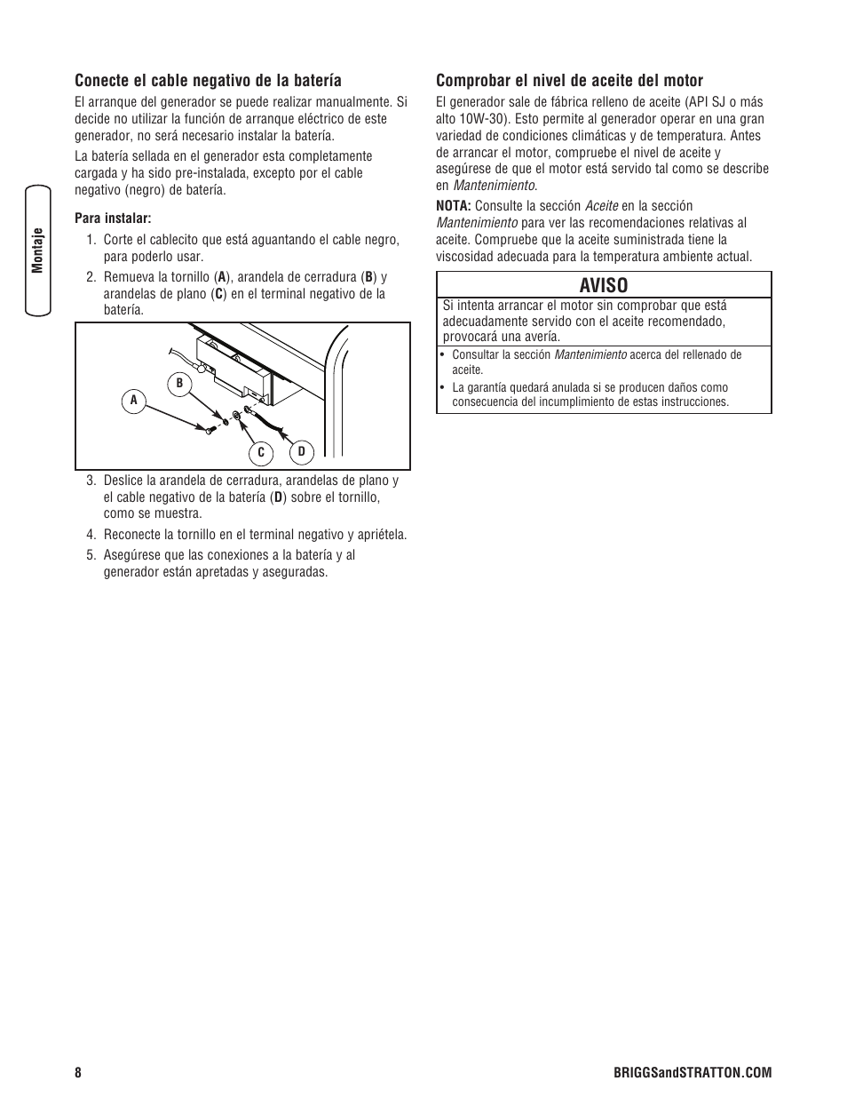 Aviso | Briggs & Stratton 206405GS User Manual | Page 34 / 52