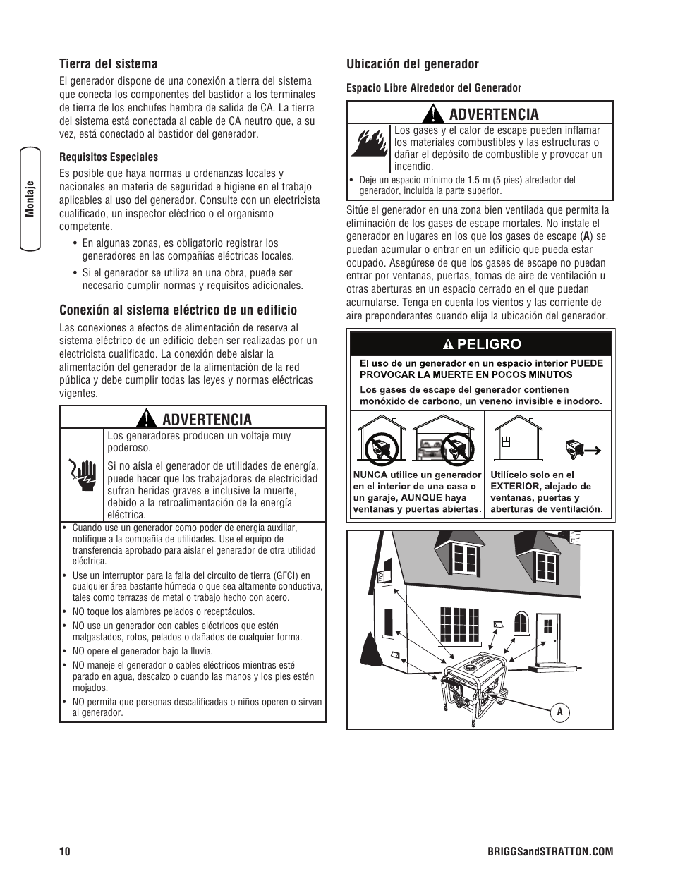 Advertencia | Briggs & Stratton 206405GS User Manual | Page 36 / 52