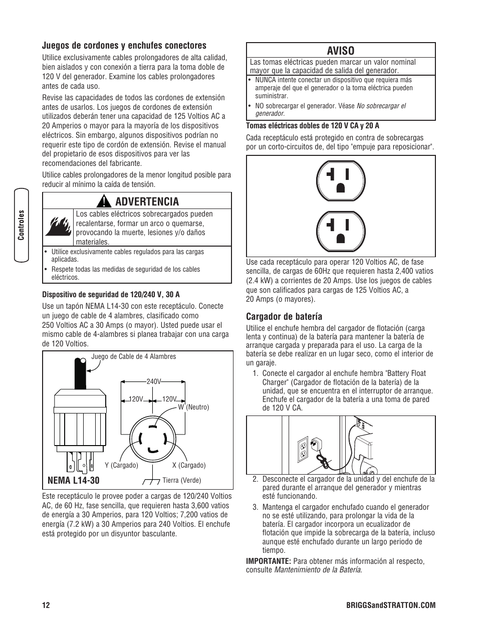 Advertencia, Aviso | Briggs & Stratton 206405GS User Manual | Page 38 / 52