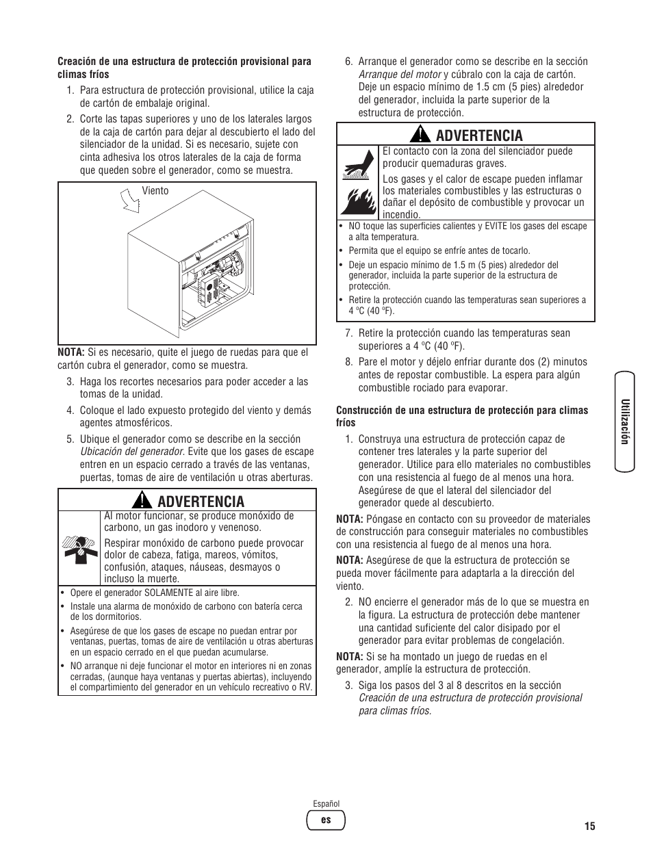 Advertencia | Briggs & Stratton 206405GS User Manual | Page 41 / 52