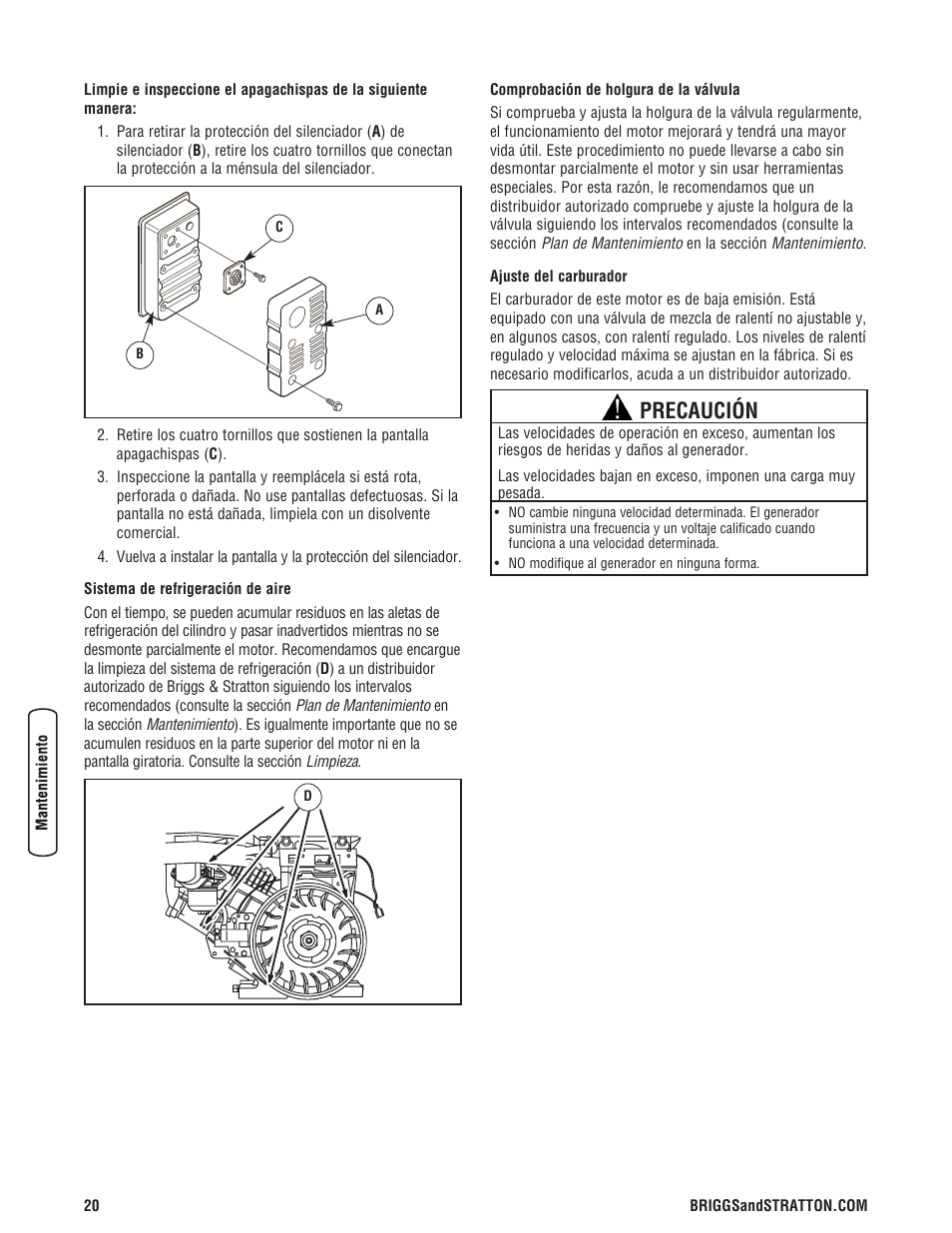 Precaución | Briggs & Stratton 206405GS User Manual | Page 46 / 52