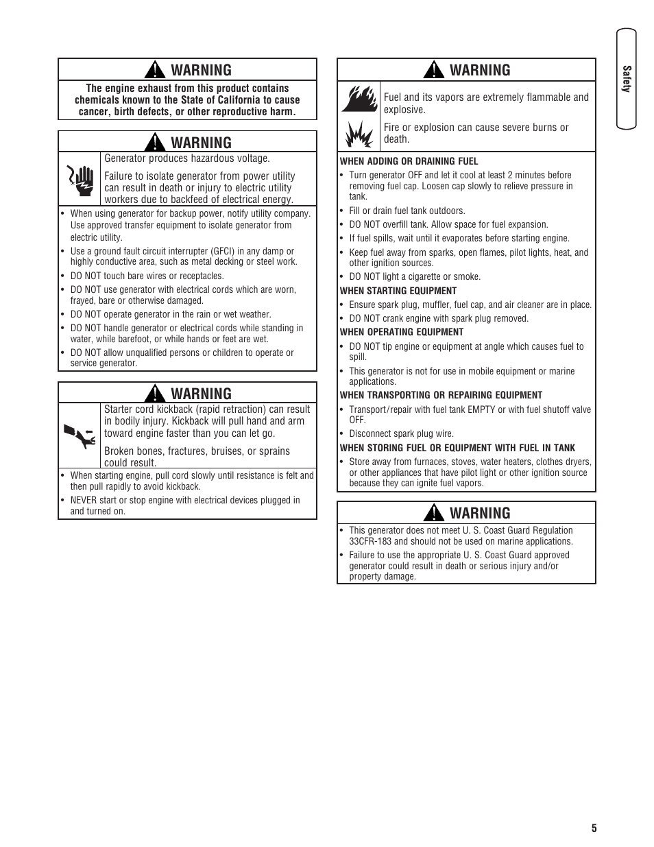 Warning | Briggs & Stratton 206405GS User Manual | Page 5 / 52