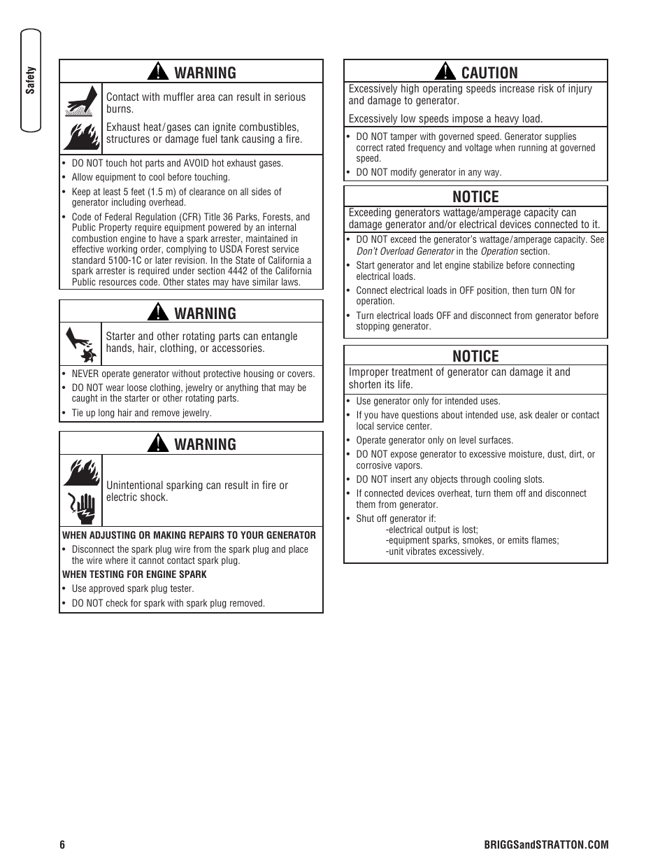 Warning, Caution, Notice | Briggs & Stratton 206405GS User Manual | Page 6 / 52