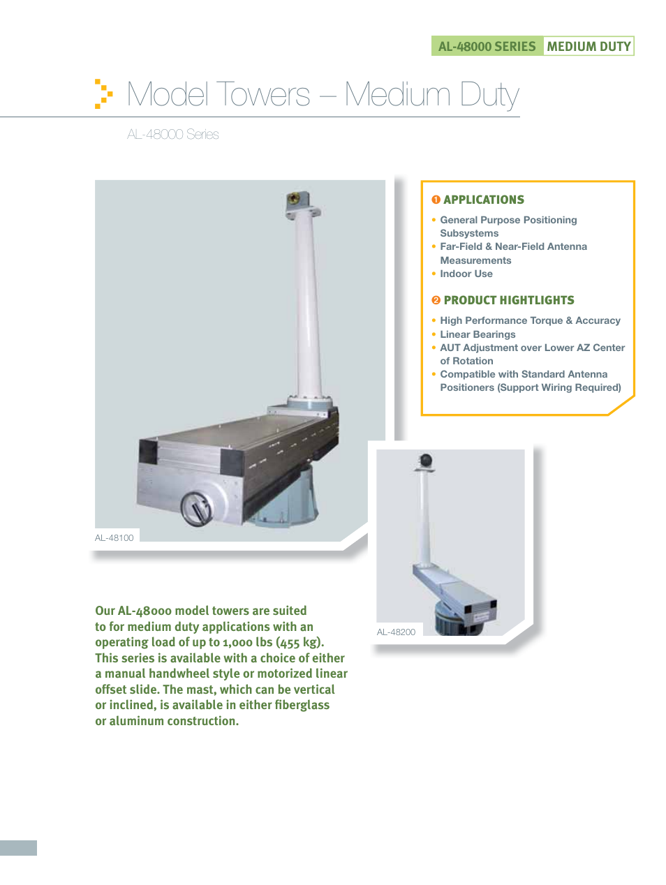 ORBIT FR Medium Duty Model Towers: AL-48000 Series User Manual | 4 pages