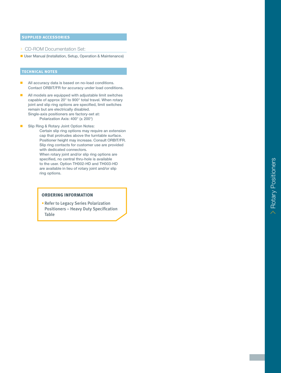 Rotary positioners | ORBIT FR Polarization Positioners: Heavy Duty User Manual | Page 2 / 4