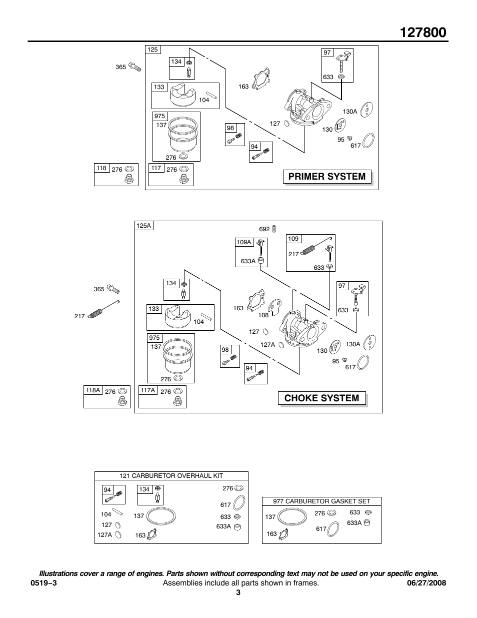 Choke system primer system | Briggs & Stratton 127800 Series User Manual | Page 3 / 18