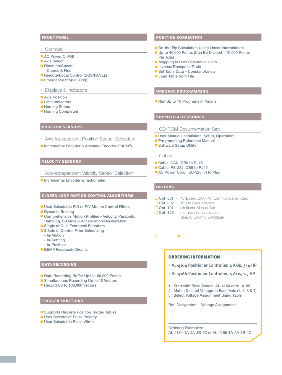 ORBIT FR Simultaneous Controllers, 4 Axis: AL-4166 User Manual | Page 2 / 4