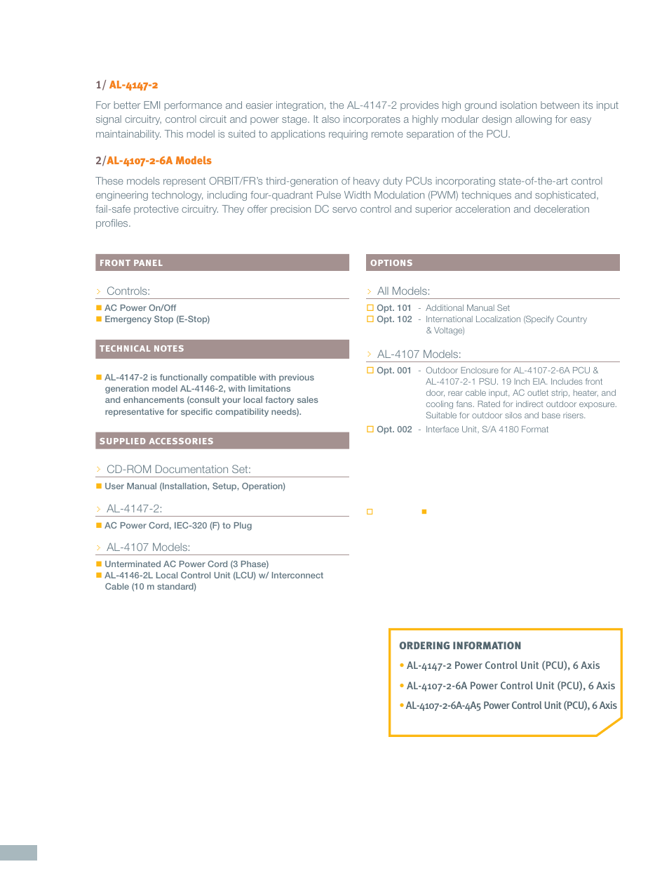 ORBIT FR Power Control Units (PCUs): AL-4107-2-6A-4A5 User Manual | Page 2 / 3