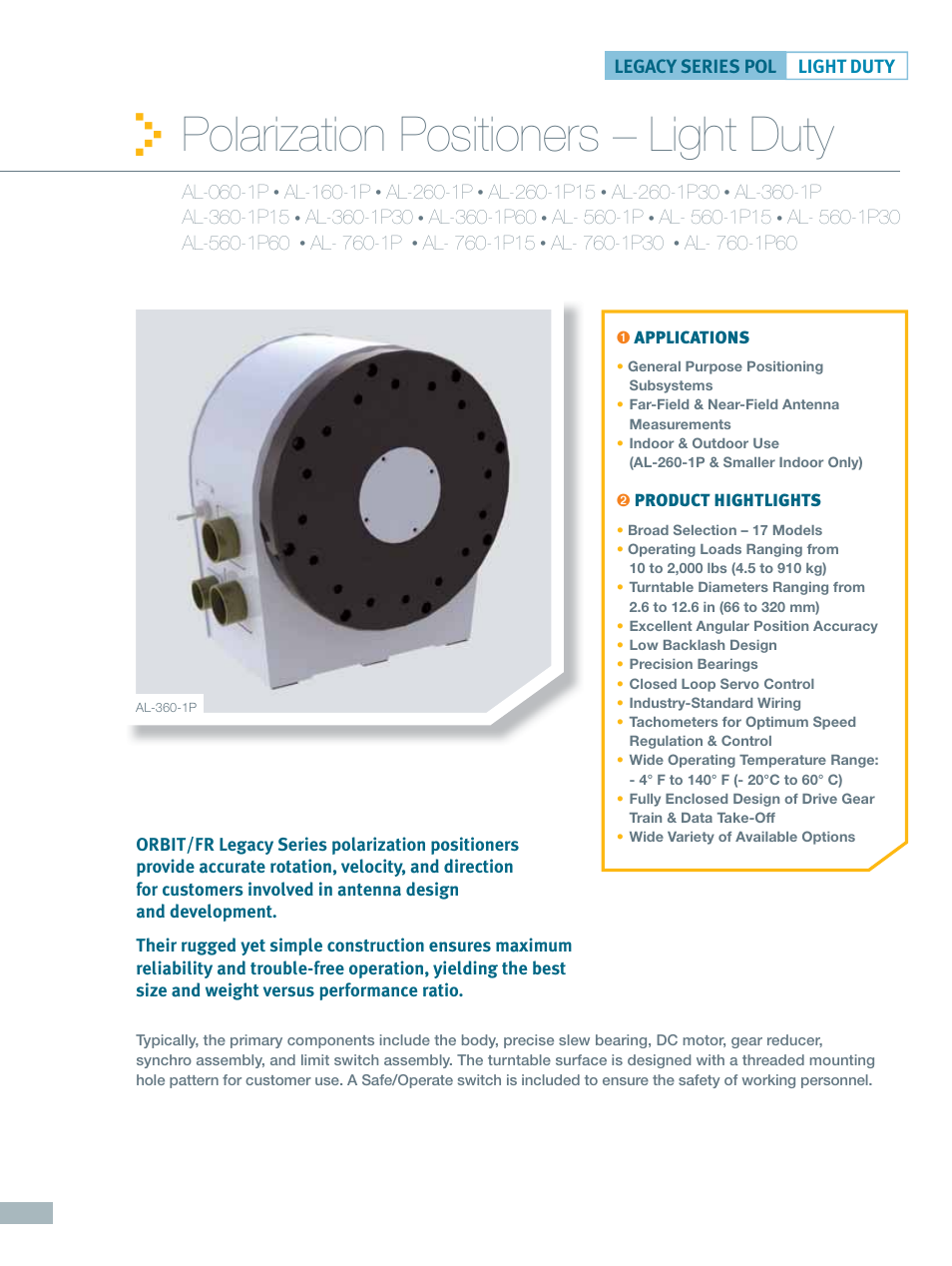 ORBIT FR Polarization Positioners: Light Duty User Manual | 4 pages