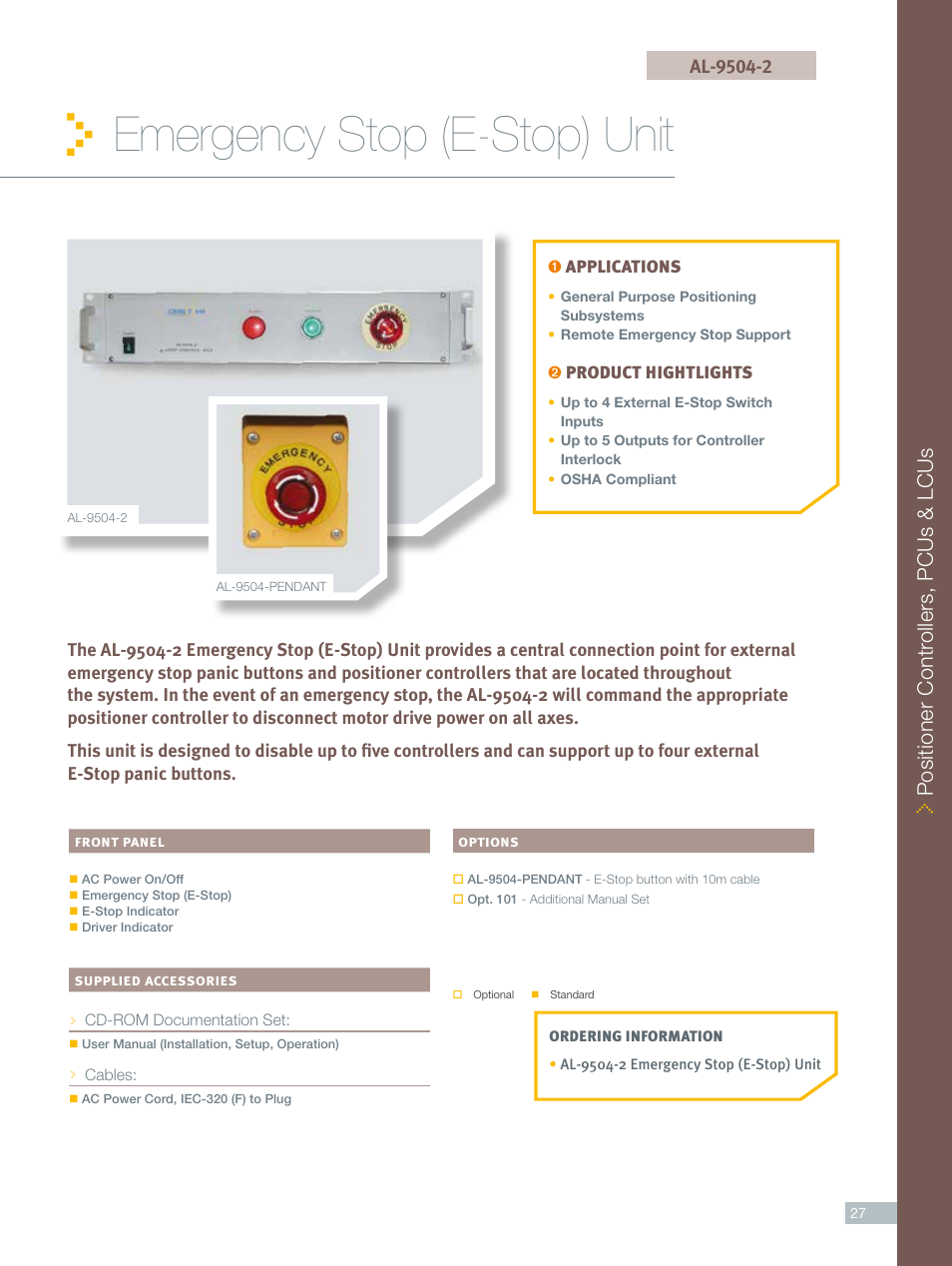 ORBIT FR Emergency Stop Unit (E-Stop): AL-9504-2 User Manual | 2 pages