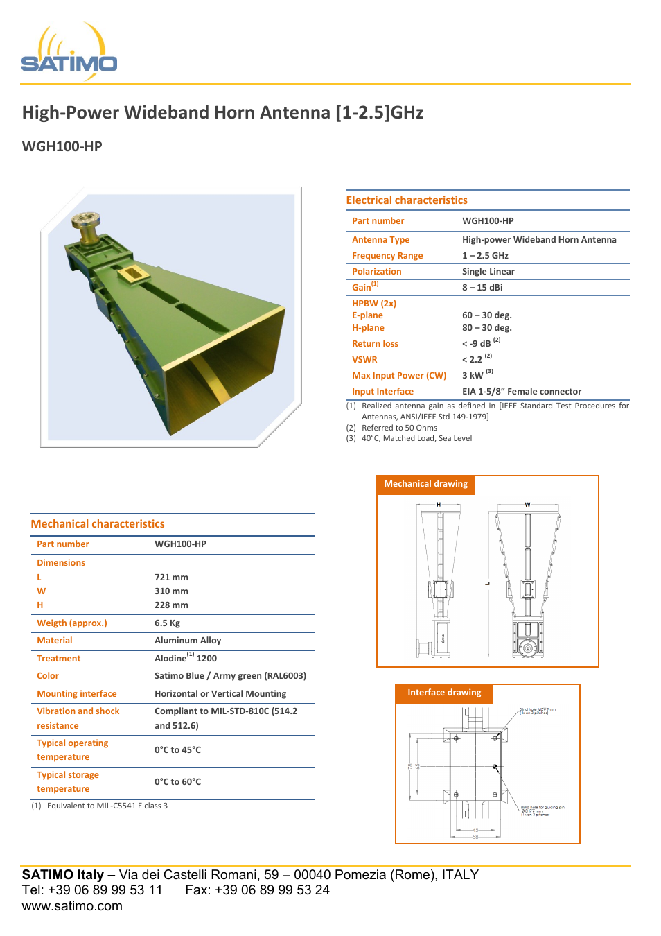 Wgh100-hp_datasheet_v2, High-power wideband horn antenna [1-2.5]ghz, Wgh100-hp | ORBIT FR Wideband medium-gain horns User Manual | Page 2 / 4