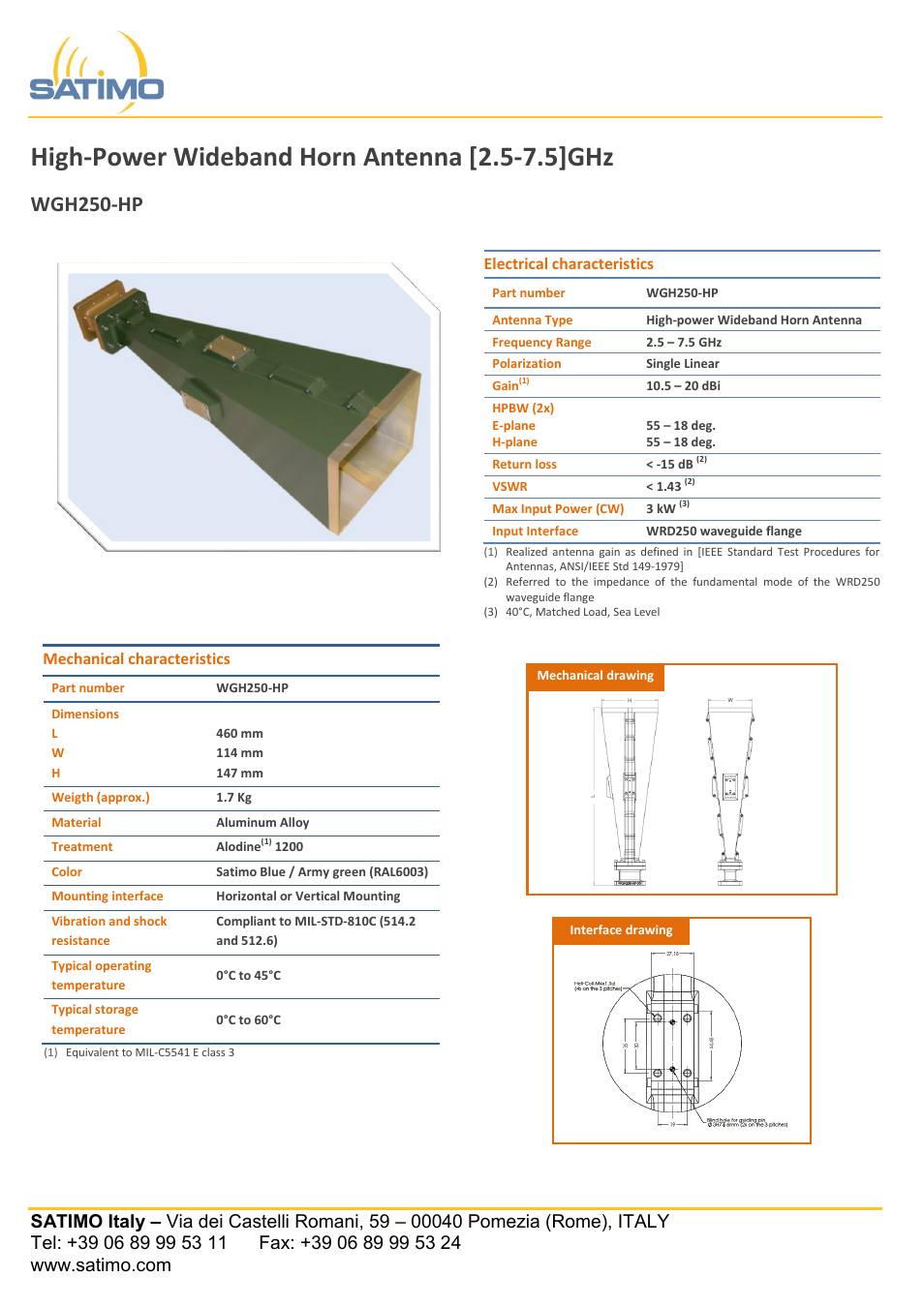 Wgh250-hp_datasheet_v2, High-power wideband horn antenna [2.5-7.5]ghz, Wgh250-hp | ORBIT FR Wideband medium-gain horns User Manual | Page 3 / 4