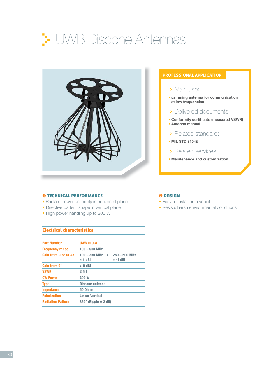Uwb discone_2011, Uwb discone antennas, Main use | Delivered documents, Related standard, Related services | ORBIT FR UWB antennas User Manual | Page 3 / 4