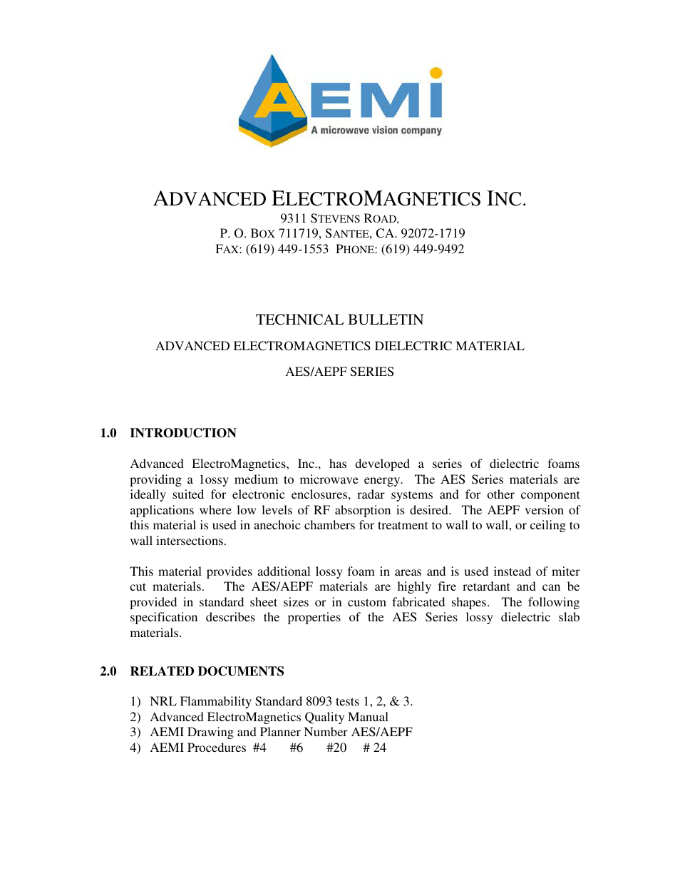 ORBIT FR AES Series-Lossy Dielectric Slab Material User Manual | 3 pages