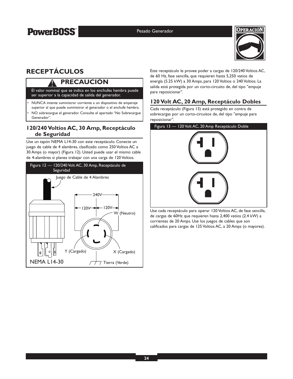 Receptáculos, Precaución | Briggs & Stratton PowerBoss 30217 User Manual | Page 24 / 28