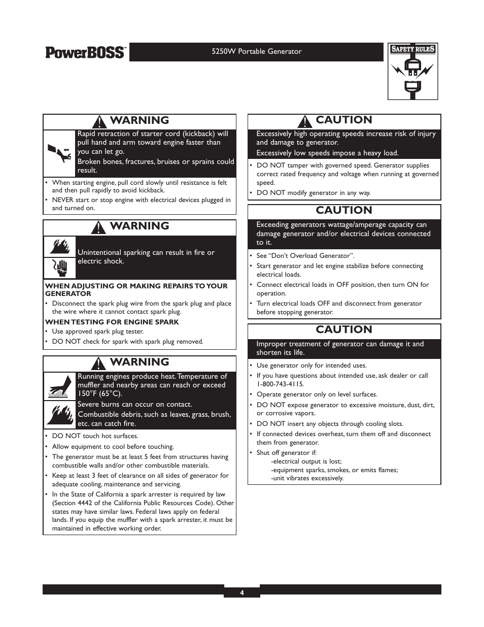 Caution, Warning | Briggs & Stratton PowerBoss 30217 User Manual | Page 4 / 28