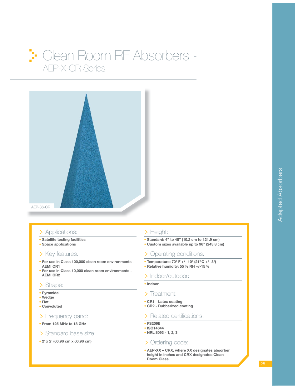 ORBIT FR Clean Room RF Absorbers - AEP-X-CR Series User Manual | 2 pages