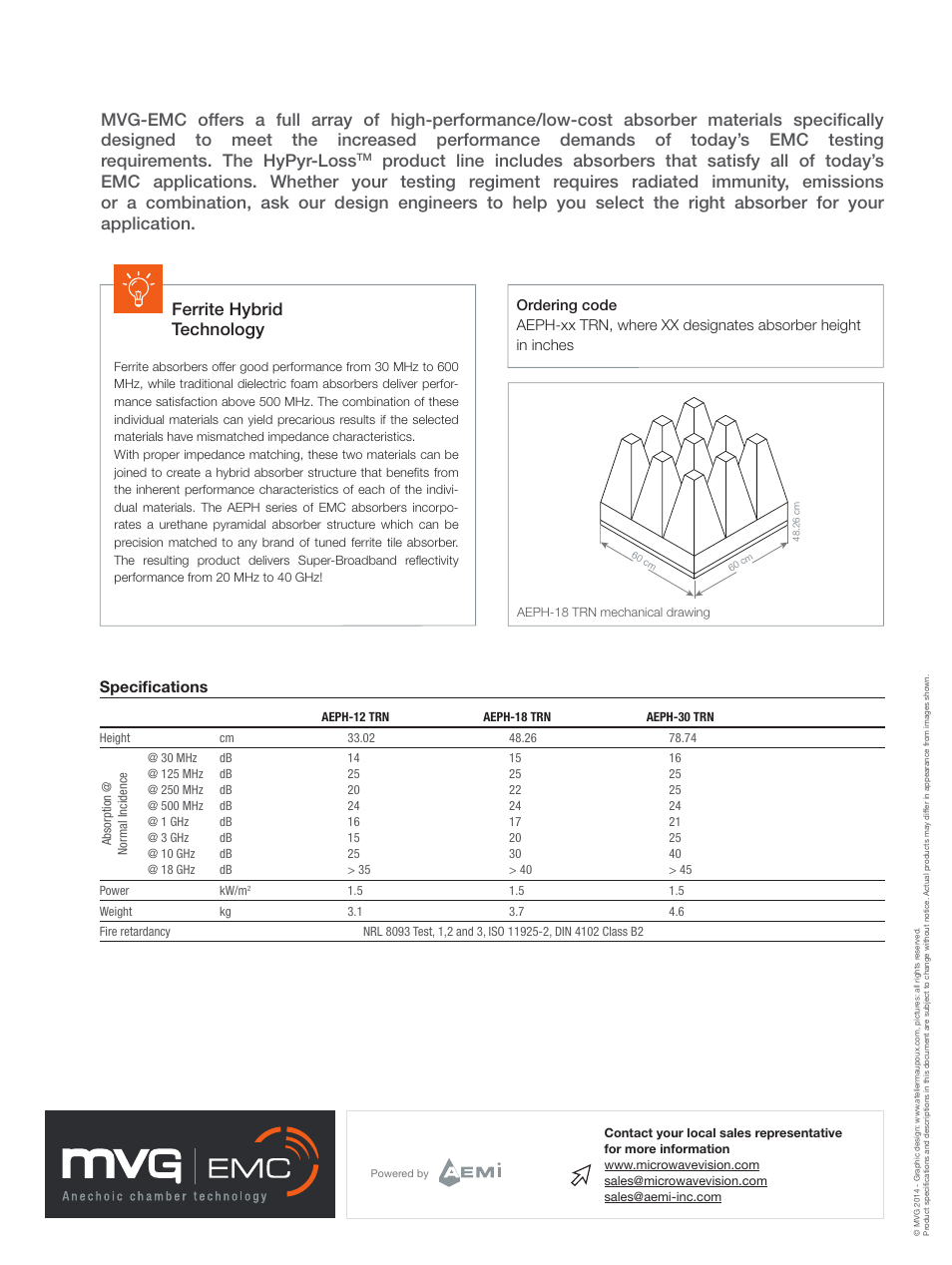 Ferrite hybrid technology, Specifications | ORBIT FR EMC Absorbers - AEPH TRN Series User Manual | Page 2 / 2