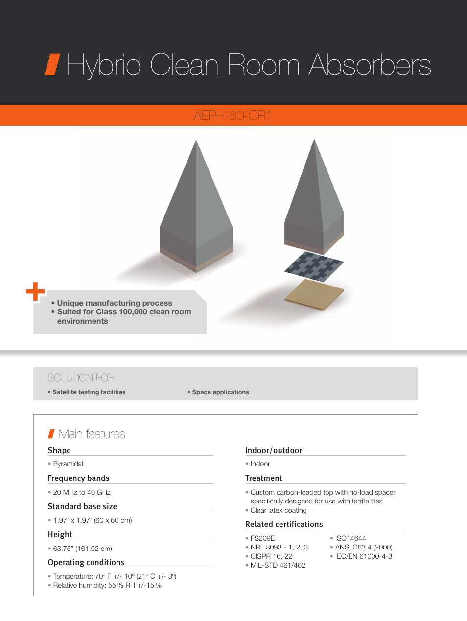 ORBIT FR Hybrid Clean Room Absorbers User Manual | 2 pages