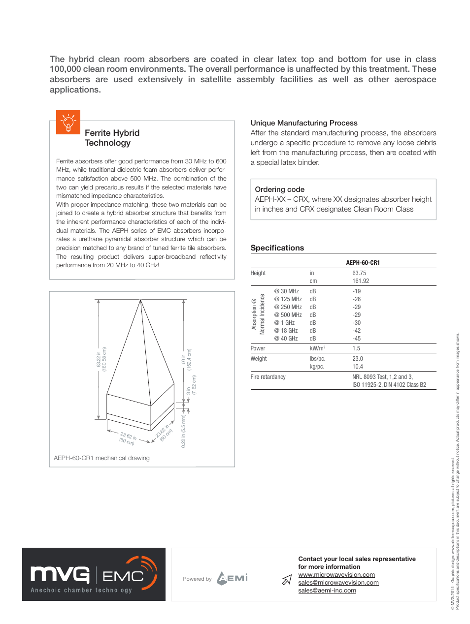 Specifications | ORBIT FR Hybrid Clean Room Absorbers User Manual | Page 2 / 2