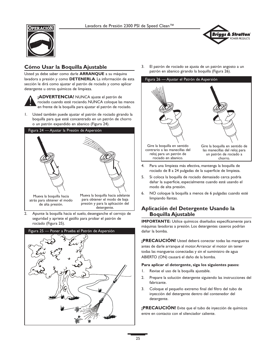 Cómo usar la boquilla ajustable | Briggs & Stratton 1909-0 User Manual | Page 25 / 32