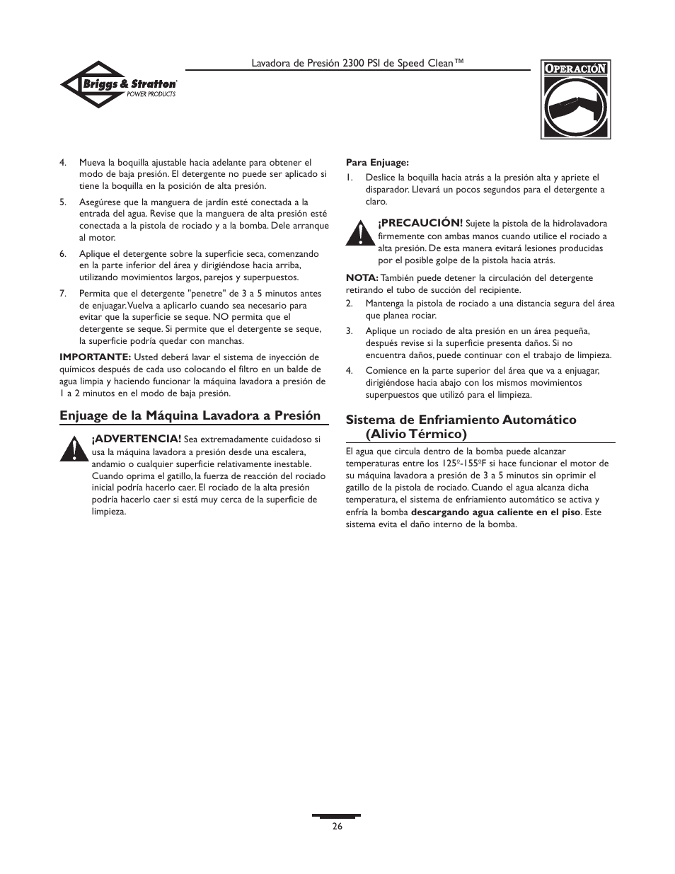 Enjuage de la máquina lavadora a presión | Briggs & Stratton 1909-0 User Manual | Page 26 / 32