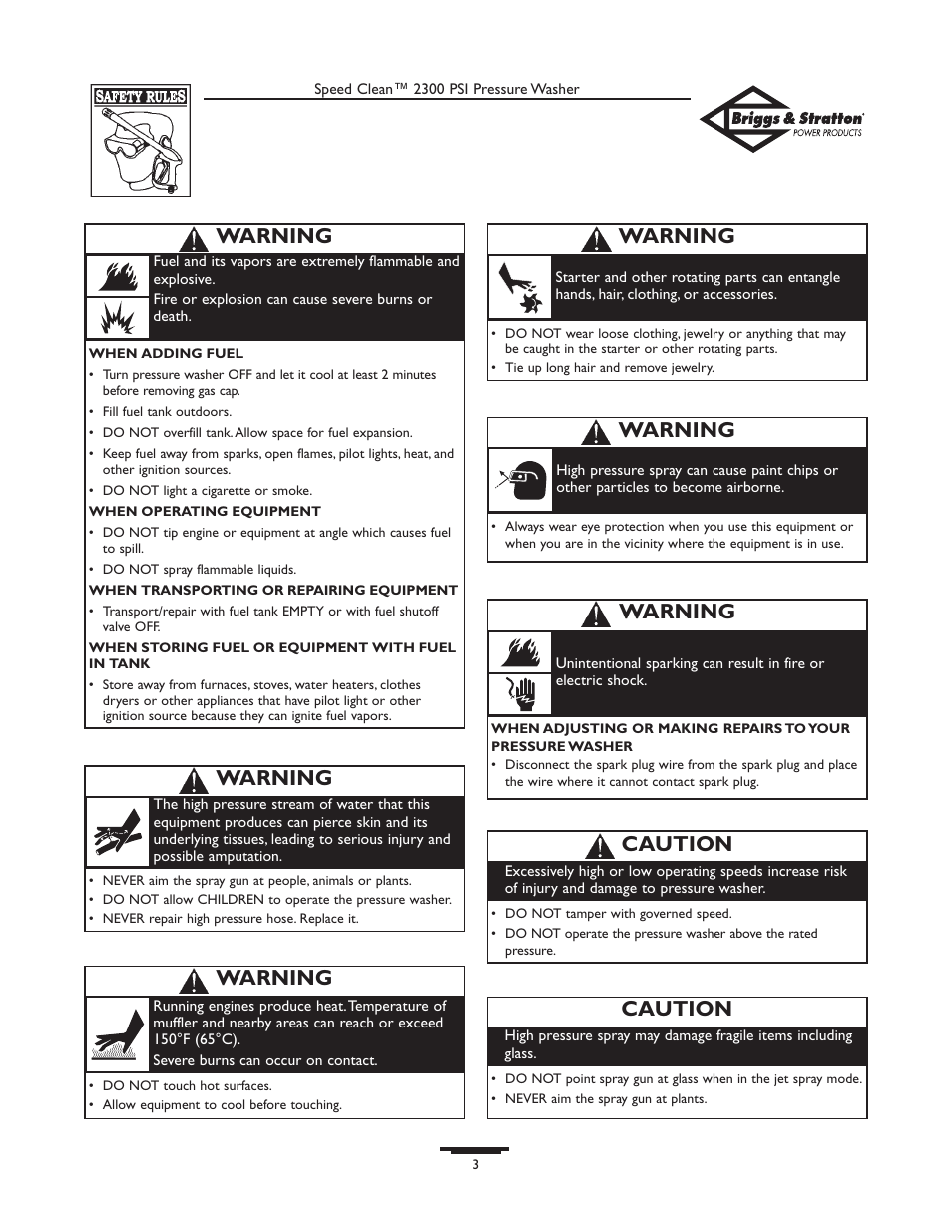 Warning, Caution | Briggs & Stratton 1909-0 User Manual | Page 3 / 32